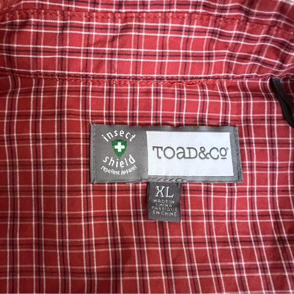 Toad & Co Insect Shield Organic Cotton Red Plaid Buttoned Down Long Sleeve Shirt - Picture 3 of 14